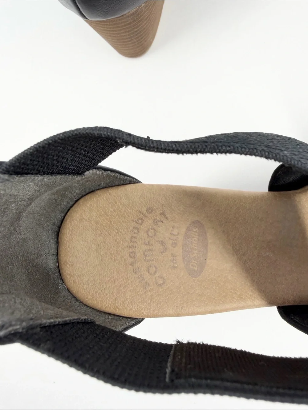 Dr. Scholls Barton-Band Wedge Sandals Black Faux Leather/Fabric Size 6M